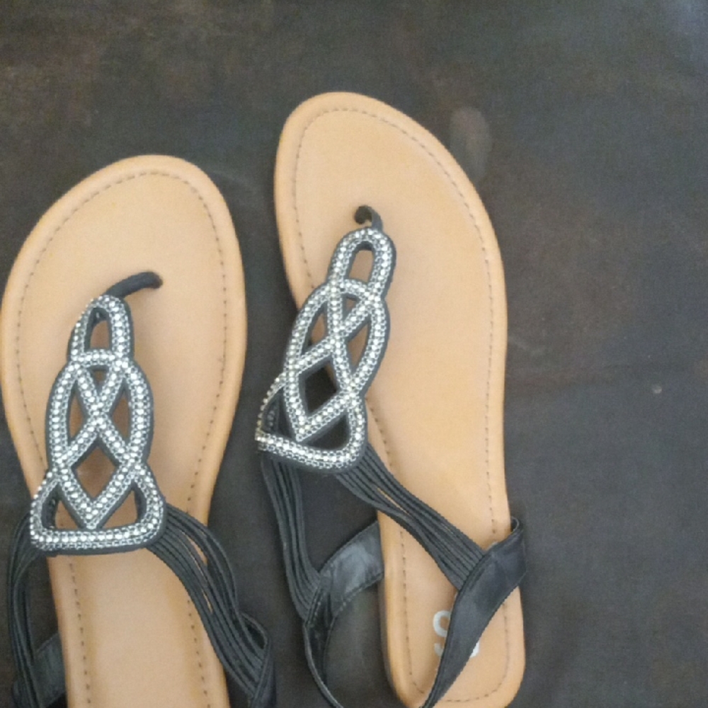 Women's Black Sandals with Silver Accents